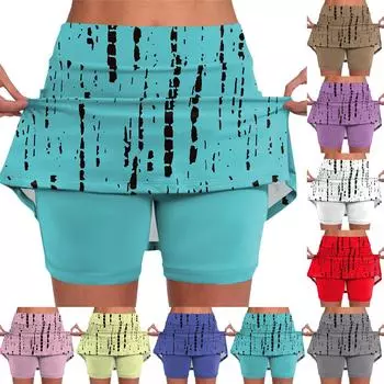 Женская юбка, эластичные брюки-кюлоты для йоги для женщин, спортивные шорты с принтом, легкие узкие однотонные бегуны с высокой талией L кофейный