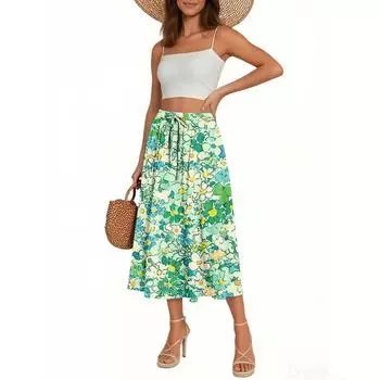 Женская юбка Богемная юбка С цветочным принтом Повседневная Темпераментная Юбка с карманами L