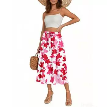 Женская юбка Богемная юбка С цветочным принтом Повседневная Темпераментная Юбка с карманами XXL