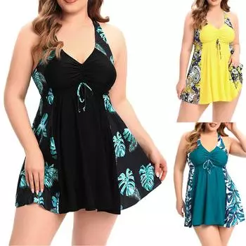 Женская юбка больших размеров с разрезом на шнурке, купальный костюм с подкладкой для бюстгальтера и без стального бюстгальтера XXXXL чёрный