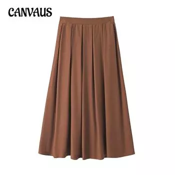 Женская юбка больших размеров с высокой талией, плиссированная, А-силуэта, облегающая, в стиле пригородной авиации, весна-осень, новая юбка с эластичной резинкой на талии 2XL кофейный