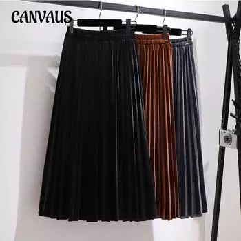 Женская юбка большого размера, золотистая бархатная плиссированная юбка с надписью с промежностью 2XL чёрный