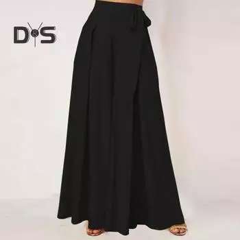 Женская юбка-брюки с широкими штанинами, на шнуровке, с бантом, с высокой талией, свободные, однотонные, с большим подолом, с глубоким шаговым швом, полная длина, повседневные, танцевальные, для выступлений, кюлоты, длинные брюки L вино красного