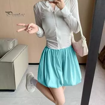 Женская юбка-бутон с низкой посадкой и эластичной резинкой на талии, однотонная юбка трапециевидной формы, широкая мини-юбка свободного покроя с пузырьковым краем, уличная одежда M белый