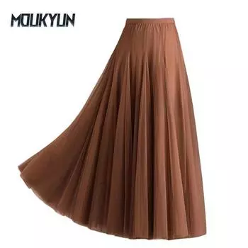 Женская юбка, длинная юбка-качели, тонкая юбка феи с высокой талией до середины тела, танцевальная сетчатая юбка One Size