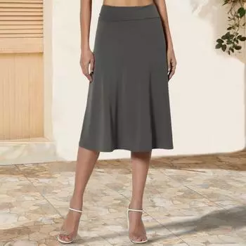 Женская юбка длиной до колена, летняя повседневная юбка-трапеция с высокой талией, расклешенная, эластичная, простая юбка-миди с отворотом S вино красного