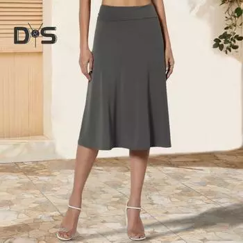 Женская юбка длиной до колена, летняя повседневная юбка-трапеция с высокой талией, расклешенная, эластичная, простая юбка-миди с отворотом S вино красного