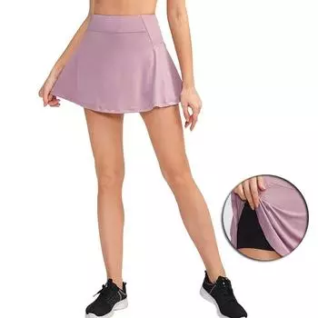 Женская юбка для бега с высокой талией, двухслойная быстросохнущая короткая юбка для фитнеса S темно-синий