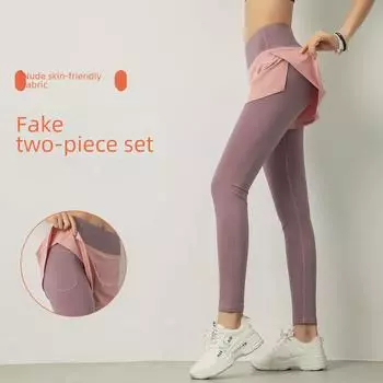 Женская юбка для йоги из двух частей с высокой талией и карманами – быстросохнущие леггинсы для бега XL чёрный