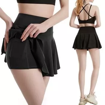 Женская юбка для йоги с защитными брюками, однотонная плиссированная спортивная юбка с высокой талией и внутренним карманом, спортивная юбка для тенниса и гольфа 2XL белый