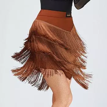 Женская юбка для латинских танцев, цельная юбка для бальных танцев, румба, самба, танцевальная одежда с кисточками для взрослых, женский тренировочный костюм чача S чёрный