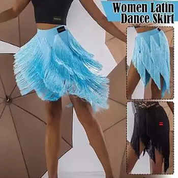 Женская юбка для латинских танцев с бахромой и кисточками Платье для сальсы, самбы, танго, многослойная юбка для соревнований по сальсе и латинским танцам XS синий