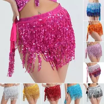 Женская юбка для танца живота, сексуальная юбка с блестками и кисточками на шнуровке, танцевальная юбка, шарф на талии, юбка дхоти