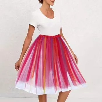 Женская юбка для танцев из тюля с эластичной талией, радужная балетная пачка, нижняя юбка, цветная короткая рокабилли белый