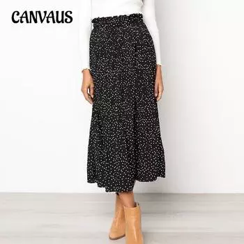 Женская юбка до половины тела, модная плиссированная ветровая юбка с карманами в горошек, длинная юбка