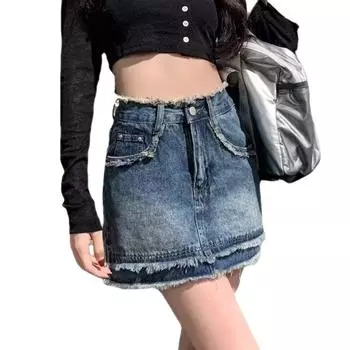 Женская юбка-джокер с высокой талией, юбка-трапеция S синий