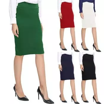 Женская юбка-футляр, деловая стюардесса, OL стиль, облегающая, с высокой талией, однотонная, эластичная, облегающая юбка длиной до колена S темно-синий