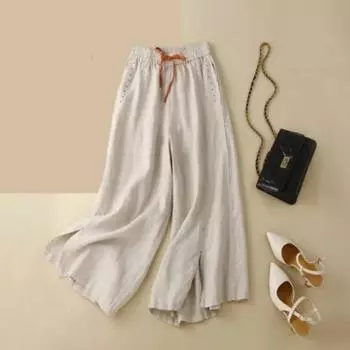 Женская юбка-халат в китайском стиле с литературным принтом, повседневные брюки Nine Minute, однотонные брюки из хлопка и льна с завязками и высокой талией 2XL