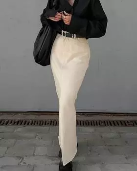 Женская юбка из 100% хлопка с разрезом спереди, элегантная облегающая длинная юбка с высокой талией, женская офисная шикарная женская одежда абрикосового цвета с карманами S абрикосовый