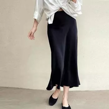 Женская юбка из атласа с высокой талией, однотонная эластичная трапеция, облегающая мягкая дышащая длина до щиколотки, стиль для поездок на работу, формальная вечеринка, выпускной вечер, макси-юбка L зелёный