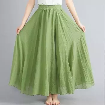 Женская юбка из хлопка и льна больших размеров с эластичной талией и юбкой трапециевидной формы, большая распашная юбка в этническом стиле, чистый цвет 85 белый