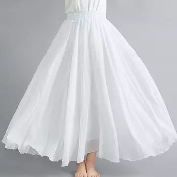 Женская юбка из хлопка и льна больших размеров с эластичной талией и юбкой-трапецией, длинная большая распашная юбка в этническом стиле чистого цвета 95cm бежевый