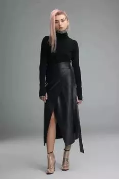 Женская юбка из натуральной кожи ягненка, вечерняя, ручная работа, стильная, повседневная, модная XS чёрный