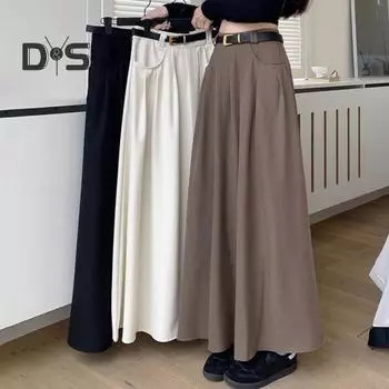 Женская юбка Элегантная расклешенная юбка-миди А-силуэта с карманами Модная однотонная женская юбка на осень S кофейный