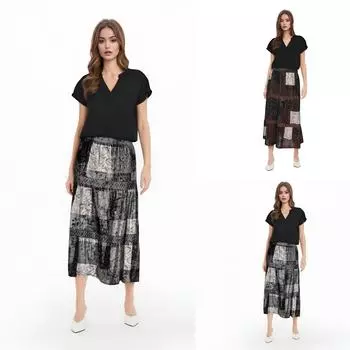 Женская юбка канареечного цвета с этническим принтом «Тотем ветра» и развитым чувством индивидуальности One Size кофейный