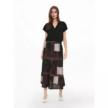 Женская юбка канареечного цвета с этническим принтом «Тотем ветра» и развитым чувством индивидуальности L коричневый