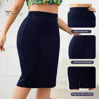 Женская юбка-карандаш с высокой талией и запахом сзади, офисная женская юбка с разрезом на молнии, однотонная облегающая рабочая юбка L темно-синий