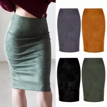 Женская юбка-карандаш с высокой талией и запахом бедра, однотонная замшевая юбка с разрезом сзади, дизайн на молнии, юбка длиной до колена L белый