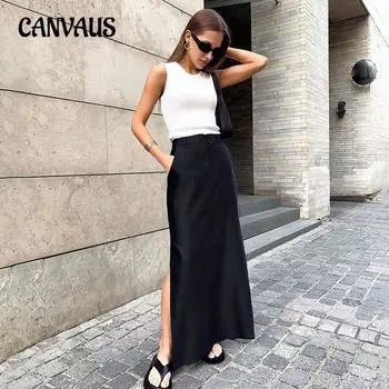 Женская юбка-карандаш с высокой талией и разрезом до середины бедра для осени и зимы S чёрный