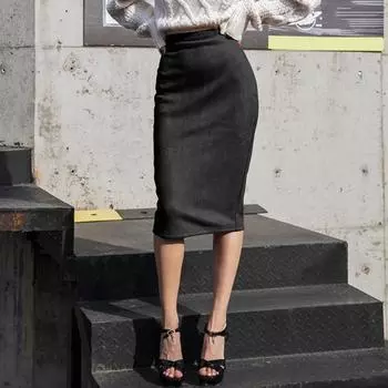 Женская юбка-карандаш с запахом бедра, однотонная замшевая юбка с высокой талией и разрезом на молнии, длиной до колена M зелёный