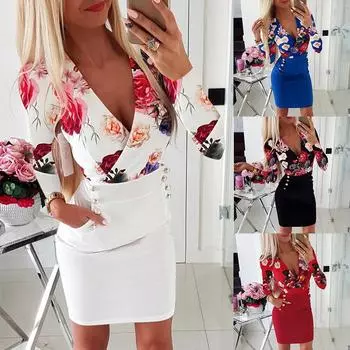 Женская юбка-карандаш, сексуальная рубашка с длинным рукавом, платье с принтом, облегающее платье на пуговицах с v-образным вырезом, юбка на ягодицах L чёрный