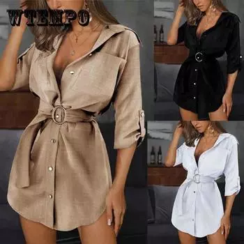 Женская юбка, летнее европейское и американское сексуальное платье-рубашка с v-образным вырезом, платье-рубашка XXXL белый