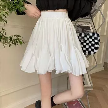 Женская юбка, летнее однотонное бальное платье трапециевидной формы, юбка Y2K, универсальная повседневная мини-юбка в консервативном стиле, женская S белый