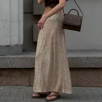 Женская юбка макси, эластичная высокая талия, блестящие блестки, длинная юбка, уличный стиль, свободная юбка, юбка для ночного клуба, сценическое шоу S золотистый