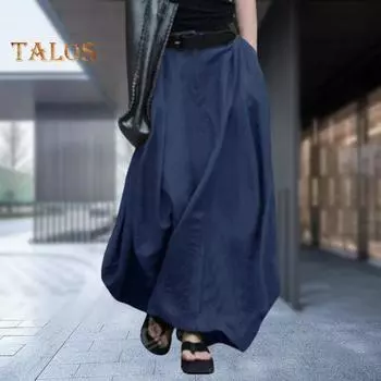 Женская юбка-макси с эластичной резинкой на талии и пуговицами, юбка трапециевидной формы, однотонная, с большим распашным краем, длинная танцевальная юбка, уличная одежда M темно-синий