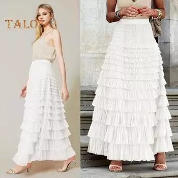 Женская юбка-макси с эластичной сетчатой высокой талией и многослойным подолом, юбка-тортик, однотонная длинная юбка трапециевидной формы, пышная юбка в британском стиле XL розы красного