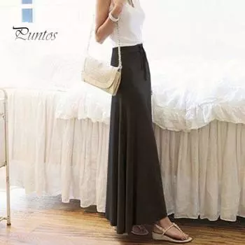 Женская юбка макси с регулируемой завязкой и высокой талией, разрезом по бокам, большим подолом, длинная юбка, однотонная юбка А-силуэта 3XL чёрный