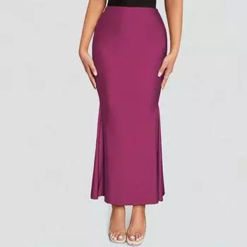 Женская юбка макси с высокой талией и запахом на бедрах, однотонная юбка-рыбий хвост, универсальная длинная юбка для повседневной носки S чёрный