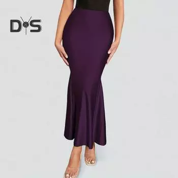 Женская юбка макси с высокой талией и запахом на бедрах, однотонная юбка-рыбий хвост, универсальная длинная юбка для повседневной носки S фиолетовый