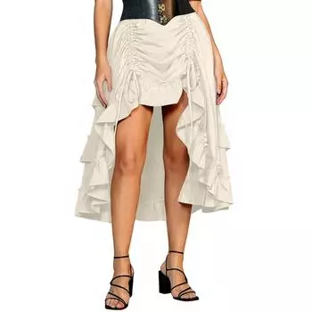 Женская юбка макси с завязками на завышенной талии, летние длинные юбки, легкие многослойные струящиеся цветочные плиссированные юбки L бежевый