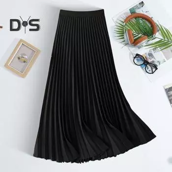 Женская юбка миди, эластичная атласная плиссированная юбка с высокой талией, однотонная длинная юбка для работы, отдыха, повседневной носки 2XL серебряный