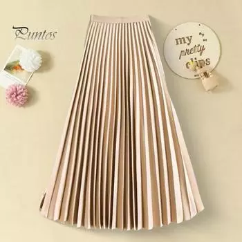 Женская юбка миди, эластичная атласная плиссированная юбка с высокой талией, однотонная длинная юбка для работы, отдыха, повседневной носки M чёрный