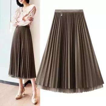 Женская юбка миди, эластичная юбка А-силуэта с высокой талией, однотонная, двухсторонняя, двусторонняя, осенне-зимняя юбка