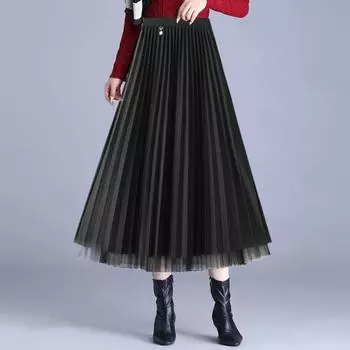 Женская юбка миди, эластичная юбка А-силуэта с высокой талией, однотонная, двухсторонняя, двусторонняя кофейный