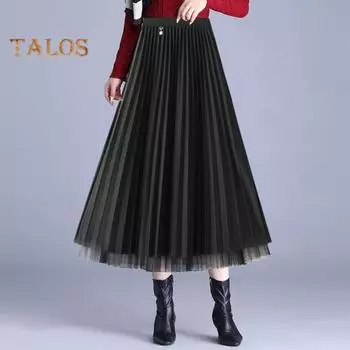 Женская юбка миди, эластичная юбка А-силуэта с высокой талией, однотонная, двухсторонняя, двусторонняя, осенне-зимняя юбка темно-зеленого