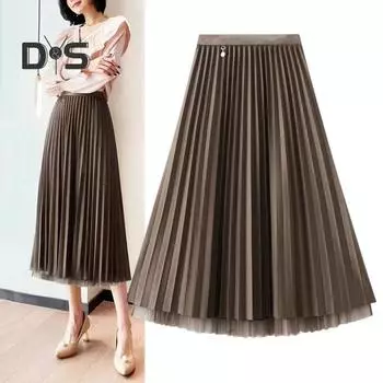 Женская юбка миди, эластичная юбка А-силуэта с высокой талией, однотонная, двухсторонняя, двусторонняя, осенне-зимняя юбка темно-зеленого